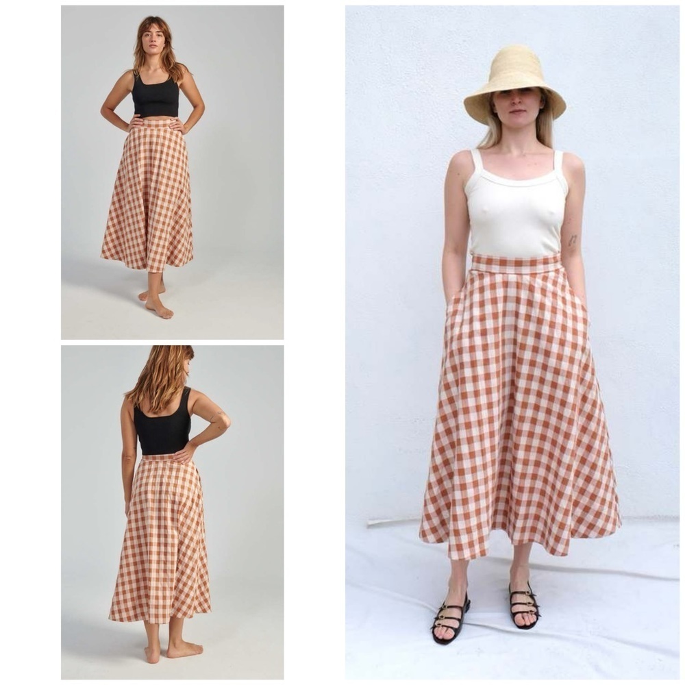 EUC Caron Callahan Malva Terra Cotta Gingham Plaid A-line Midi Skirt M​​​​​